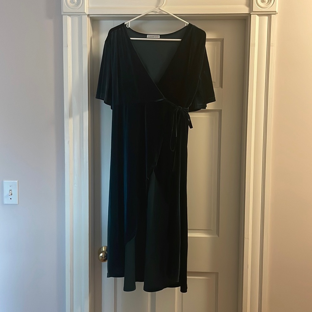 Dark green velvet wrap dress
